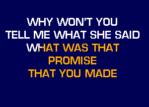 WHY WON'T YOU
TELL ME WHAT SHE SAID
WHAT WAS THAT
PROMISE
THAT YOU MADE