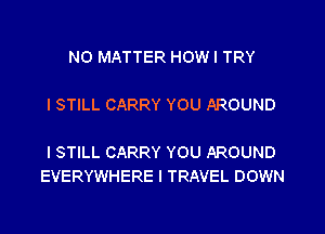 NO MATTER HOW I TRY

I STILL CARRY YOU AROUND

I STILL CARRY YOU AROUND
EVERYWHERE l TRAVEL DOWN