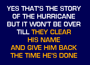 YES THAT'S THE STORY
OF THE HURRICANE
BUT IT WON'T BE OVER
TILL THEY CLEAR
HIS NAME
AND GIVE HIM BACK
THE TIME HE'S DONE