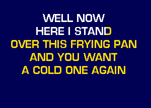 WELL NOW
HERE I STAND
OVER THIS FRYING PAN
AND YOU WANT
A COLD ONE AGAIN