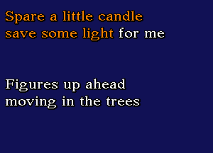 Spare a little candle
save some light for me

Figures up ahead
moving in the trees