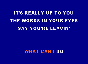 IT'S REALLY UP TO YOU
THE WORDS IN YOUR EYES
SAY YOU'RE LEAVIN'

WHAT CAN I DO