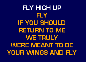 FLY HIGH UP
FLY
IF YOU SHOULD
RETURN TO ME
WE TRULY
WERE MEANT TO BE
YOUR WNGS AND FLY