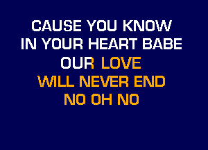 CAUSE YOU KNOW
IN YOUR HEART BABE
OUR LOVE
WILL NEVER END
ND OH NO