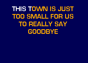 THIS TOWN IS JUST
T00 SMALL FOR US
TO REALLY SAY

GOODBYE