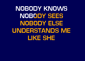 NOBODY KNOWS
NOBODY SEES
NOBODY ELSE

UNDERSTANDS ME
LIKE SHE