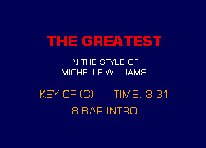 IN THE STYLE 0F
MICHELLE WILLIAMS

KEY OF (C) TIME 381
8 BAR INTRO