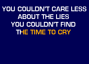 YOU COULDN'T CARE LESS
ABOUT THE LIES
YOU COULDN'T FIND
THE TIME TO CRY