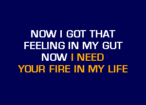 NOW I GOT THAT
FEELING IN MY GUT
NOW I NEED
YOUR FIRE IN MY LIFE

g