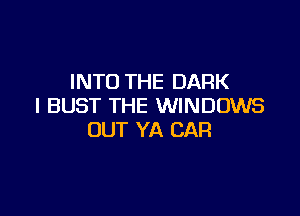 INTO THE DARK
l BUST THE WINDOWS

OUT YA CAR