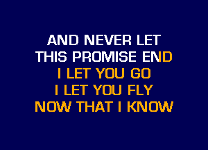 AND NEVER LET
THIS PROMISE END
l LET YOU GO
I LET YOU FLY
NOW THAT I KNOW

g