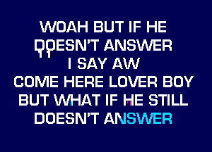 WOAH BUT IF HE
QQESN'T ANSWER
I SAY AW
COME HERE LOVER BOY
BUT WHAT IF HE STILL
DOESN'T ANSWER