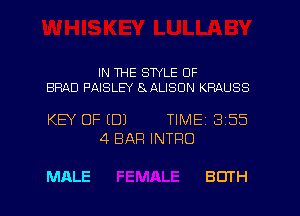 IN THE STYLE OF
BRAD PAISLEY EJXLISDN KRAUSS

KEY OF (DJ TIMEI 355
4 BAR INTRO

MALE BOTH