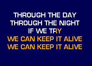 THROUGH THE DAY
THROUGH THE NIGHT
IF WE TRY
WE CAN KEEP IT ALIVE
WE CAN KEEP IT ALIVE