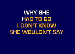 WHY SHE
HAD TO GO
I DON'T KNOW

SHE WOULDN'T SAY