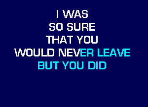 I WAS
SO SURE
THAT YOU
WOULD NEVER LEAVE

BUT YOU DID