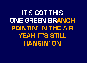 ITS GOT THIS
ONE GREEN BRANCH
POINTIN' IN THE AIR

YEAH IT'S STILL

HANGIN' 0N