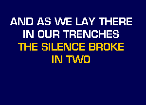 AND AS WE LAY THERE
IN OUR TRENCHES
THE SILENCE BROKE
IN TWO