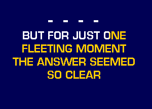 BUT FOR JUST ONE
FLEETING MOMENT
THE ANSWER SEEMED
SO CLEAR