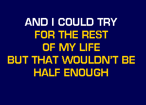 AND I COULD TRY
FOR THE REST
OF MY LIFE
BUT THAT WOULDN'T BE
HALF ENOUGH