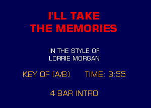 IN THE STYLE OF
LUHHIE MORGAN

KB' OF (NB) TIME 355

4 BAR INTRO