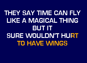THEY SAY TIME CAN FLY
LIKE A MAGICAL THING
BUT IT
SURE WOULDN'T HURT
TO HAVE WINGS