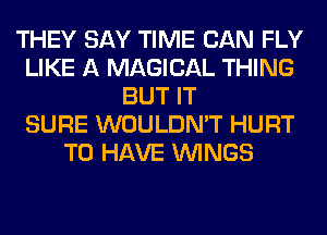 THEY SAY TIME CAN FLY
LIKE A MAGICAL THING
BUT IT
SURE WOULDN'T HURT
TO HAVE WINGS