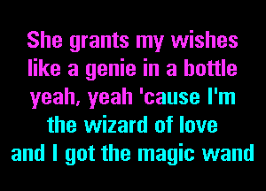 She grants my wishes
like a genie in a bottle
yeah, yeah 'cause I'm
the wizard of love
and I got the magic wand