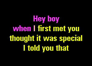 Hey boy
when I first met you

thought it was special
I told you that