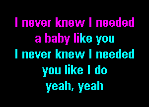 I never knew I needed
a baby like you

I never knew I needed
you like I do
yeah,yeah