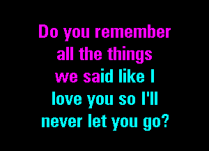 Do you remember
all the things

we said like I
love you so I'll
never let you go?