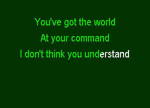 You've got the world
At your command

I don't think you understand