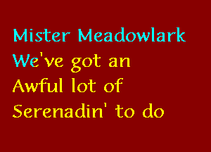 Mister Meadowlark
We've got an

Awful lot of
Serenadin' to do