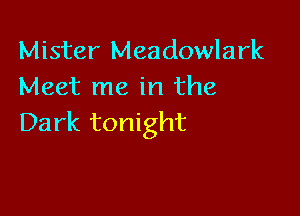 Mister Meadowlark
Meet me in the

Dark tonight