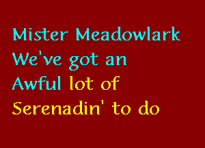 Mister Meadowlark
We've got an

Awful lot of
Serenadin' to do