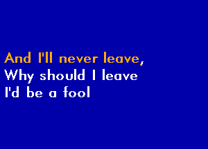 And I'll never leave,

Why should I leave
I'd be a fool