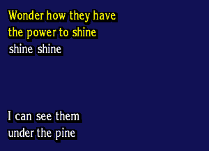 Wonder how they have
the poweI to shine
shine shine

I can see them
under the pine