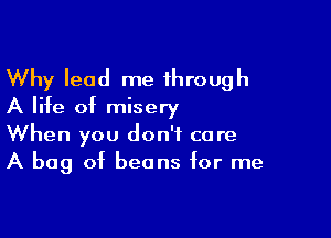 Why lead me through
A life of misery

When you don't care
A bag of beans for me