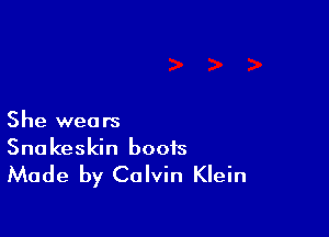 She wears
Snakeskin boots

Made by Calvin Klein