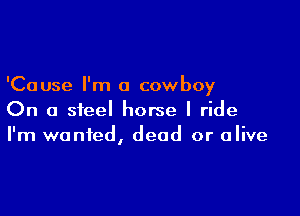 'Cause I'm a cowboy

On a steel horse I ride
I'm wanted, dead or alive