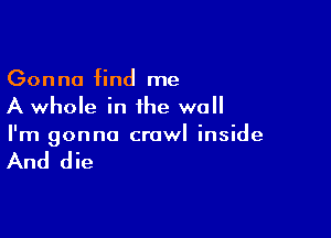 Gonna find me
A whole in the wall

I'm gonna crawl inside

And die