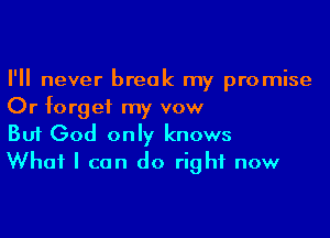 I'll never break my promise
Or forget my vow

Buf God only knows
What I can do right now