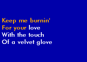 Keep me burnin'
For your love

With the touch

Of a velvet glove