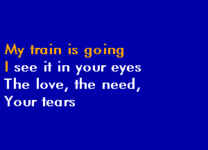 My train is going
I see if in your eyes

The love, the need,
Your fears