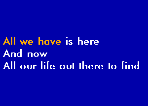 All we have is here

And now
All our life out there to find