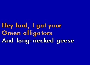 Hey lord, I got your

Green alligators
And Iong-necked geese