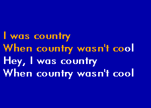 I was couniry
When country was n'f cool

Hey, I was country
When country was n'f cool