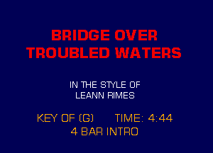 IN THE STYLE OF
LEANN RIMES

KEY OF (G) TIME 444
4 BAR INTRO