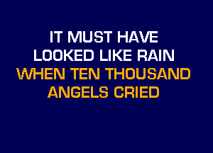 IT MUST HAVE
LOOKED LIKE RAIN
WHEN TEN THOUSAND
ANGELS CRIED