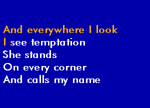 And everywhere I look
I see temptation

She stands
On every corner
And calls my name